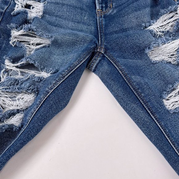 AE American Eagle Mom Jean Distressed Destroyed Mid Rise Stretch Denim Size 0 - Picture 9 of 13